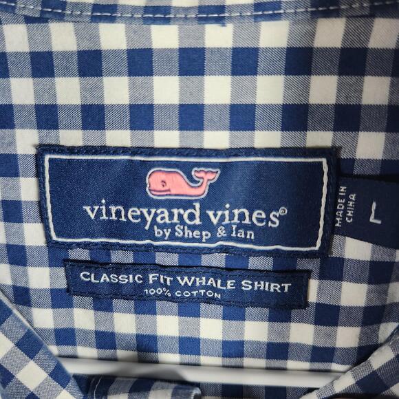 Vineyard‎ Vines Classic Fit Whale Shirt Blue Check Size L Damaged - Picture 6 of 10
